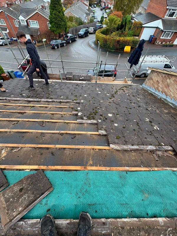 Old tiles stripped off a roof